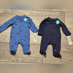 2 New Carter's Preemies Navy and Blue Footed One Pieces Sleeper. Cotton & Polyes